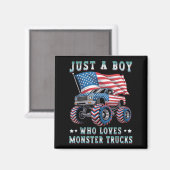 Just A Boy Who Loves Monster Trucks American Flag  マグネット (正面/裏面)