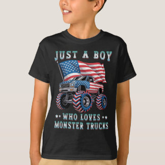 Just A Boy Who Loves Monster Trucks American Flag  Tシャツ