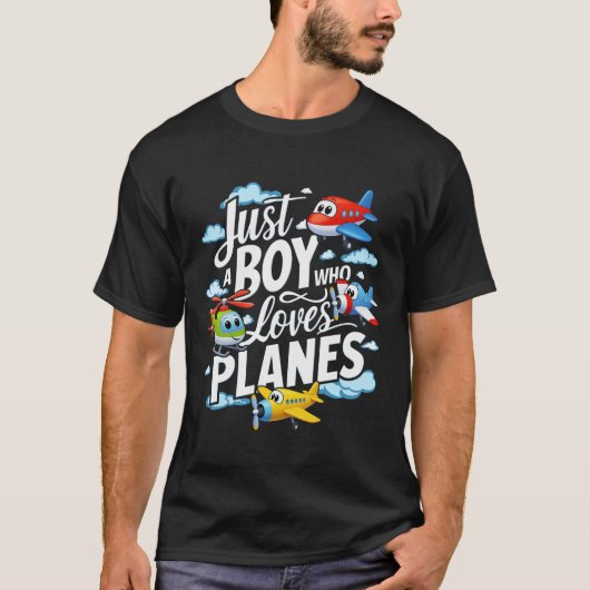 Just A Boy Who Loves Planes Aircraft Airplane Heli Tシャツ (正面)