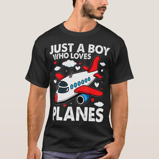Just A Boy Who Loves Planes Airplane Aircraft Love Tシャツ (正面)