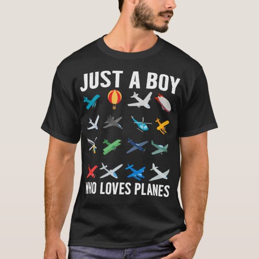 Just A Boy Who Loves Planes Funny Airplane Lover B Tシャツ (正面)