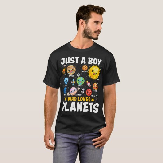 Just A Boy Who Loves Planets Astrology Space Solar Tシャツ (正面フル)