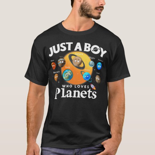 Just A Boy Who Loves Planets Solar System Astrolog Tシャツ (正面)