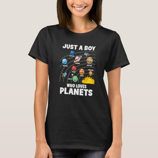 Just A Boy Who Loves Planets Solar System Astrolog Tシャツ (正面)
