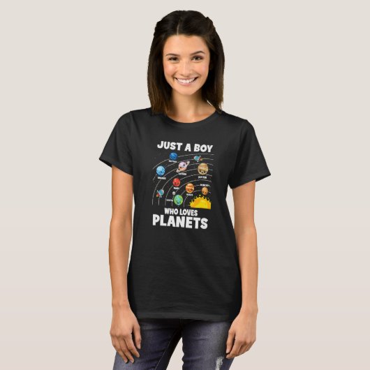 Just A Boy Who Loves Planets Solar System Astrolog Tシャツ (正面フル)
