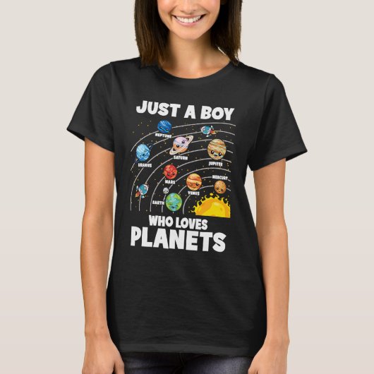 Just A Boy Who Loves Planets Solar System Astrolog Tシャツ (正面)