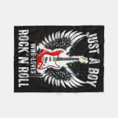 Just A Boy Who Loves Rock And Roll Rock Band Guita フリースブランケット (正面(横))