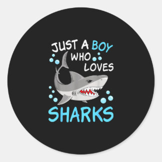 Just A Boy Who Loves Sharks Funny Ocean Animal Sha ラウンドシール