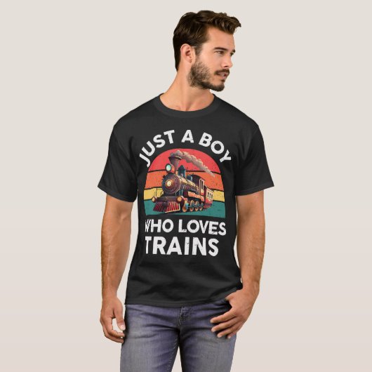Just A Boy Who Loves Trains Funny Train Lover Todd Tシャツ (正面フル)