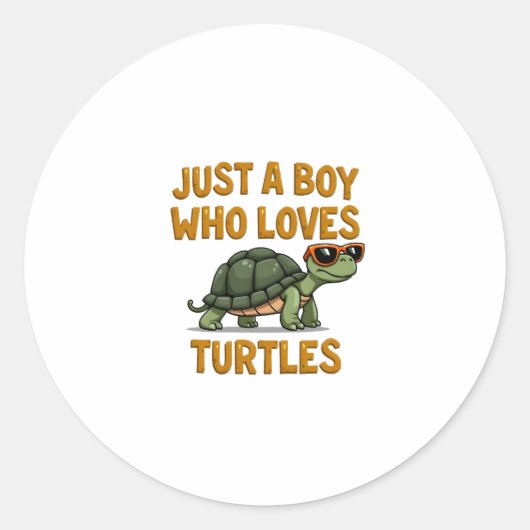 Just a boy who loves turtles Children boy (2) ラウンドシール (正面)