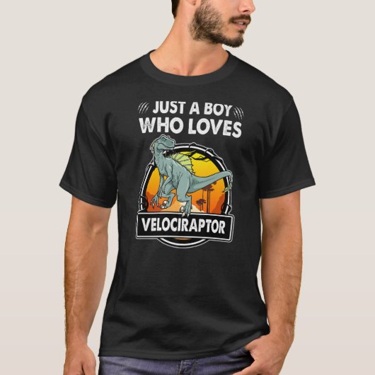 Just A Boy Who Loves Velociraptor  Dinosaur Prehis Tシャツ (正面)