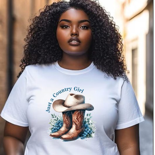 Just a Country Girl - Cowboy Boots & Hat -フローラ Tシャツ