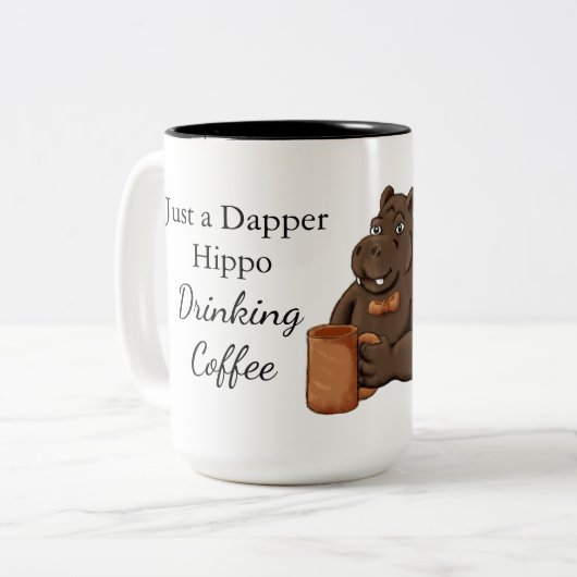 Just a Dapper Hippo Drinking Coffee - Funny Mug ツートーンマグカップ (正面左)