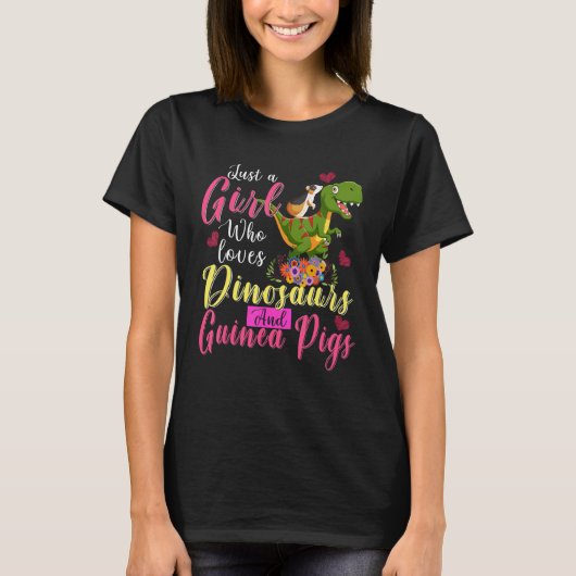 Just A Girl Loves Dinosaurs And Guinea Pigs Riding Tシャツ (正面)