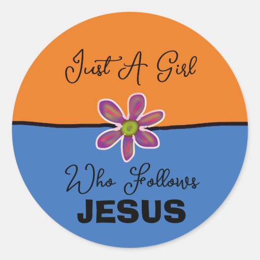 Just a Girl Who Follows Jesus Orange Blue ラウンドシール (正面)