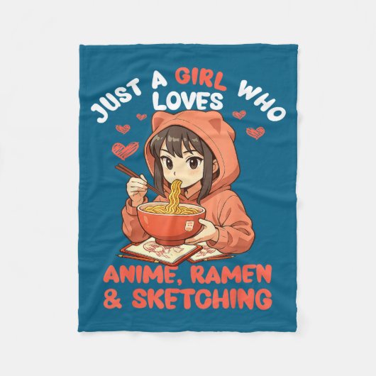 Just A Girl Who Loves Anime Ramen And Sketching Ja フリースブランケット (正面)