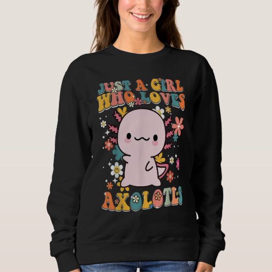 Just A Girl Who Loves Axolotls Retro Groovy Axolot スウェットシャツ (正面)