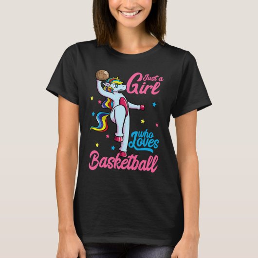 Just a Girl Who Loves Basketball Unicorn Dunking B Tシャツ (正面)