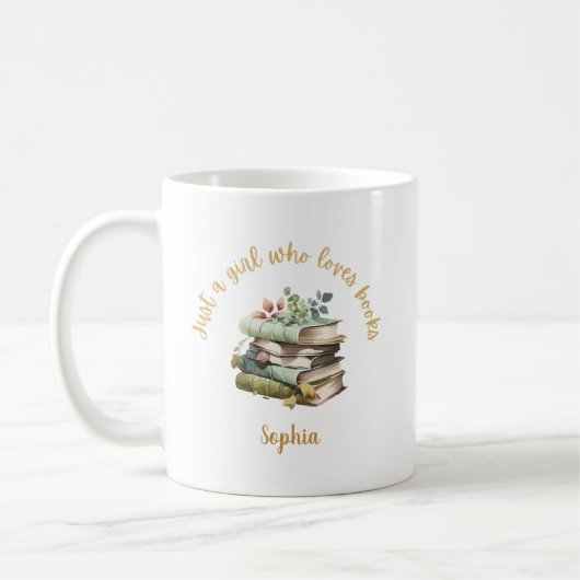 Just a Girl Who Loves Books Personalized Name  コーヒーマグカップ (左)