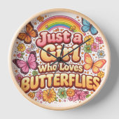Just a Girl Who Loves Butterflies – Cute Floral  壁時計 (正面)