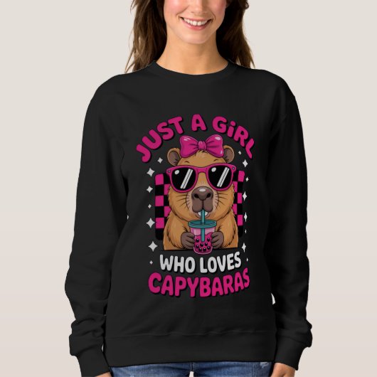 Just a Girl Who Loves Capybaras Fun Boba Capybara  スウェットシャツ (正面)