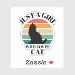 Just A Girl Who Loves Cat Retro Sunset Sticker シール