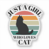 Just A Girl Who Loves Cat Retro Sunset Sticker シール (正面)