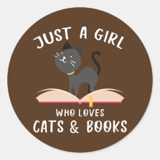 Just A Girl Who Loves Cats And Books Funny ラウンドシール