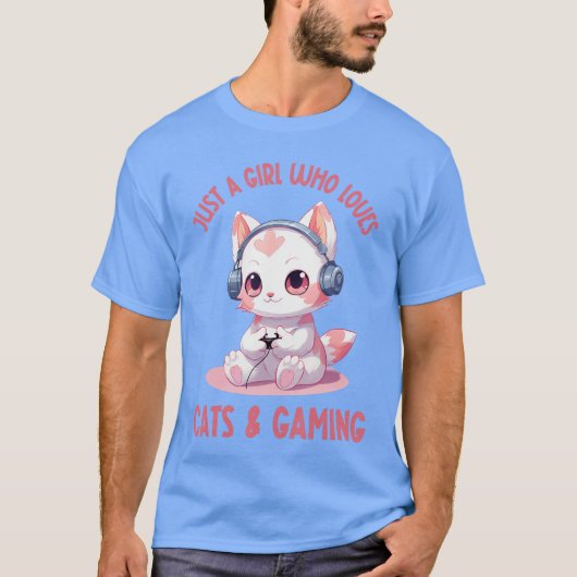 Just a Girl Who Loves Cats and Gaming Cute Kawaii  Tシャツ (正面)