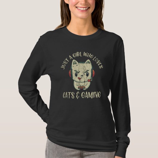 Just A Girl Who Loves Cats And Gaming Tシャツ (正面)