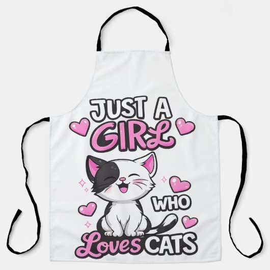 Just a Girl Who Loves Cats Cute Withe エプロン (正面)