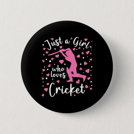 Just A Girl Who Loves Cricket Pink Heart Cricketer 缶バッジ (正面)