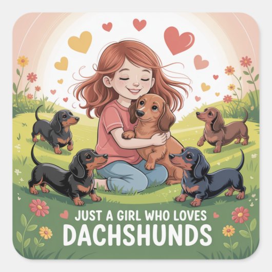 Just A Girl Who Loves Dachshunds スクエアシール (正面)