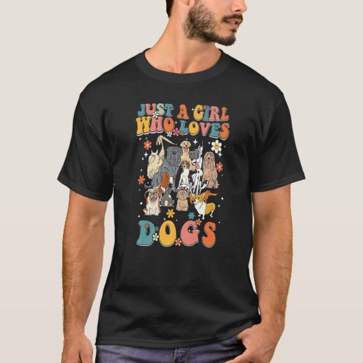 Just A Girl Who Loves Dogs Retro Groovy Dog Christ Tシャツ (正面)