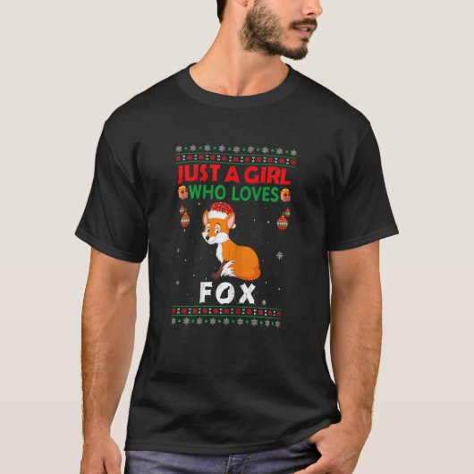 Just A Girl Who Loves Fox Matching Christmas Pajam Tシャツ (正面)