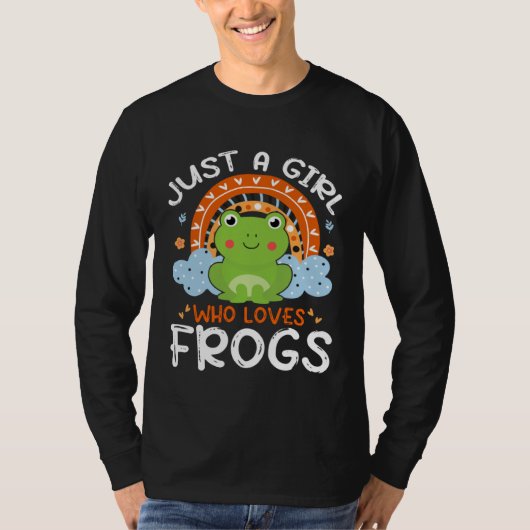 Just A Girl Who Loves Frogs Cute Frog Flowers Rain Tシャツ (正面)