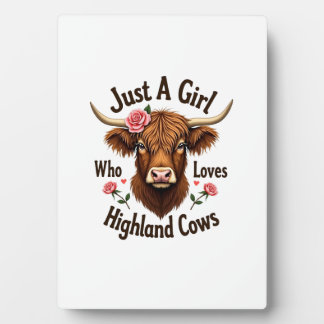 Just A Girl Who Loves Highland Cows Vintage Floral フォトプラーク