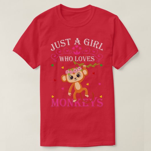Just A Girl Who Loves Monkeys Cute Monkey Lover Ki Tシャツ (デザイン正面)