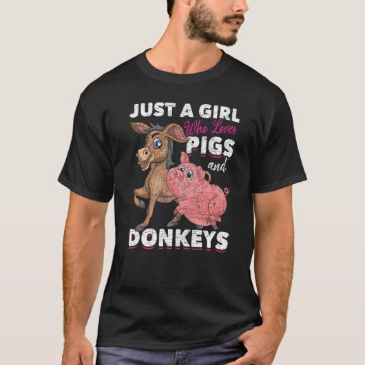 Just A Girl Who Loves Pigs And Donkeys Farm Animal Tシャツ (正面)