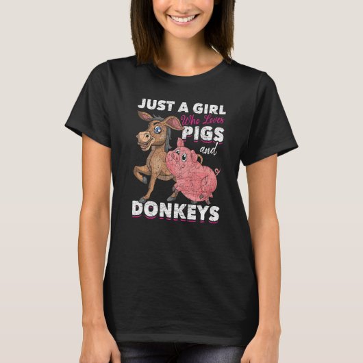 Just A Girl Who Loves Pigs And Donkeys Farm Animal Tシャツ (正面)