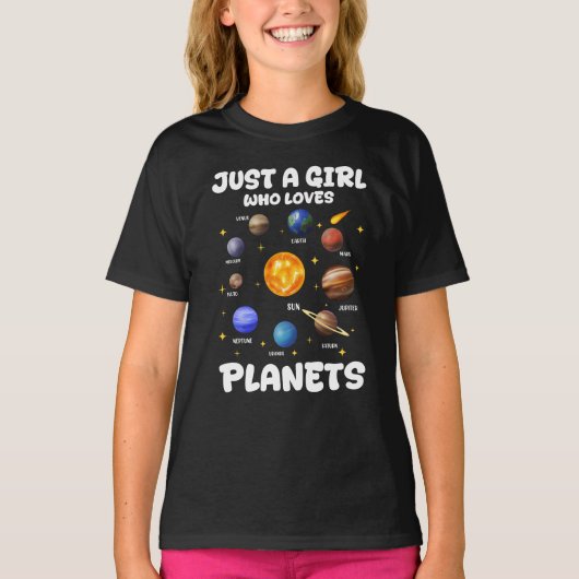 Just A Girl Who Loves Planets Solar System Tシャツ (正面)