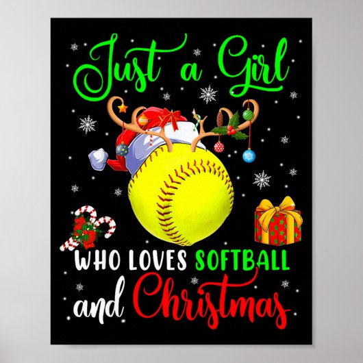Just A Girl Who Loves Softball And Christmas Santa ポスター (正面)