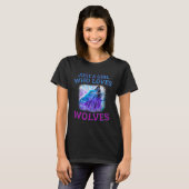 Just a Girl Who Loves Wolves Womens Retro Wolf Tシャツ (正面フル)