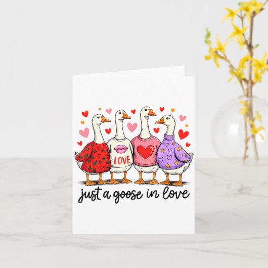 Just A Goose In Love Cute Valentine Coquette Bow G カード (黄色い花)