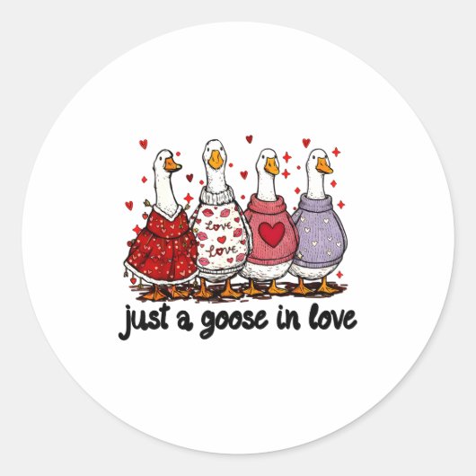 Just A Goose In Love Valentine Funny Goose Men Wom ラウンドシール (正面)