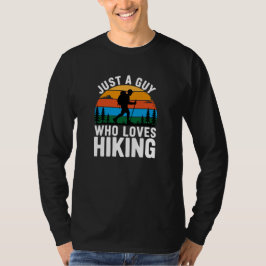 Just a Guy Who Loves Hiking Retro Long Sleeve Tシャツ