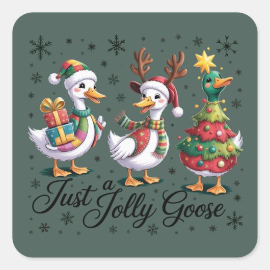 Just A Jolly Goose Patchwork Christmas Duck Funny  スクエアシール (正面)