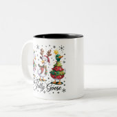 Just A Jolly Goose Patchwork Christmas Duck Funny  ツートーンマグカップ (正面左)