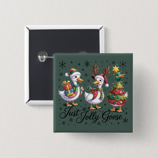 Just A Jolly Goose Patchwork Christmas Duck Funny  缶バッジ (正面&裏面)