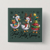 Just A Jolly Goose Patchwork Christmas Duck Funny  缶バッジ (正面)